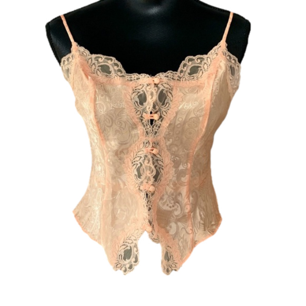 Victorias Secret Gold Label Peach Damask Paisley Corset Style Lingerie Set Small